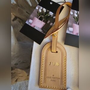 Louis Vuitton Cream Canvas Tote with Tan Leather Tag and Gold Initials